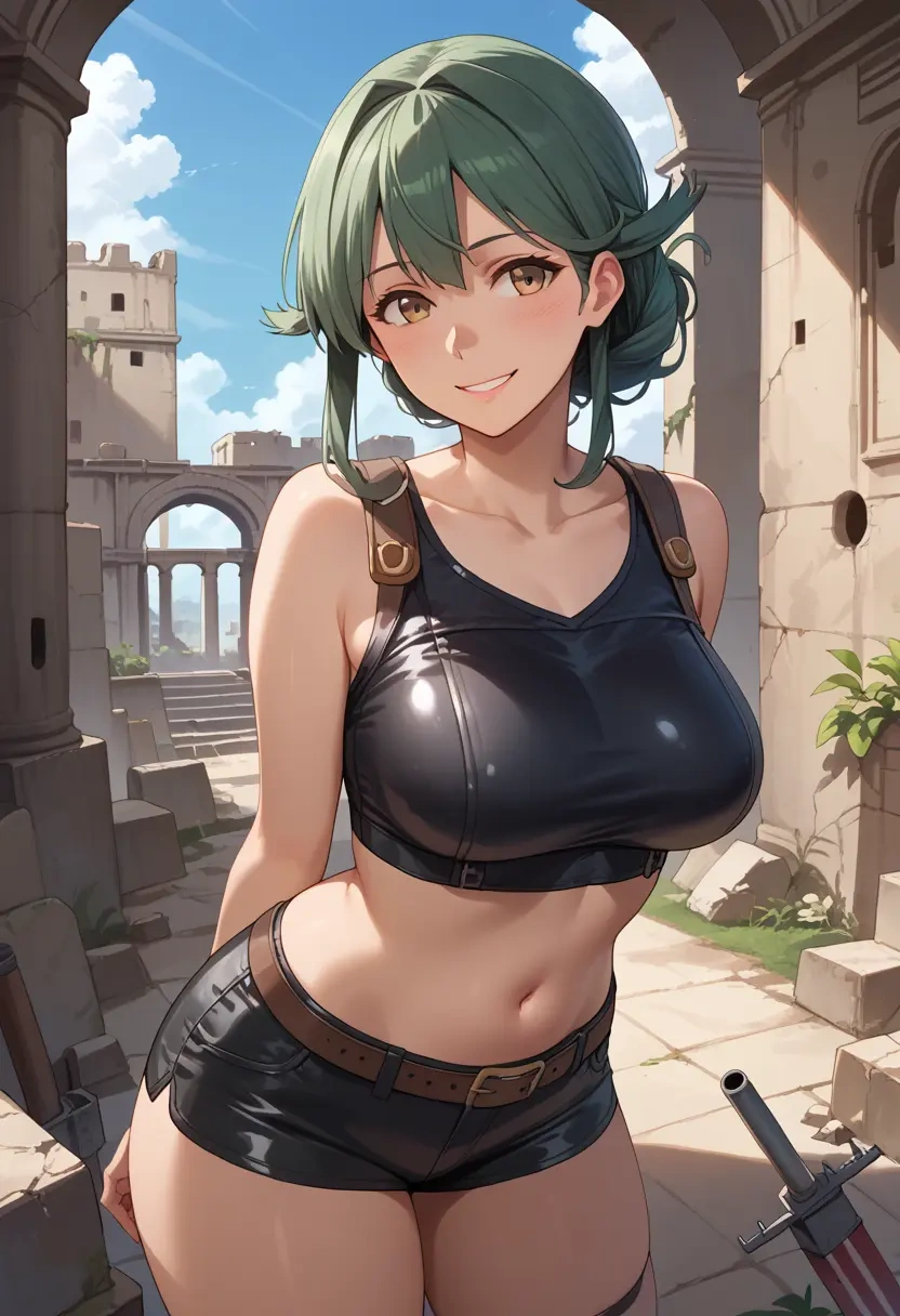 kantai_collection,yuubari_(kancolle),leather,shorts,crop top  - 