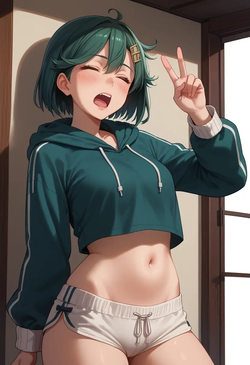 kantai_collection,yuubari_(kancolle),hoodie,cropped,high-waisted joggers  - 