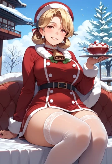 kantai_collection,yuudachi_(kancolle),Christmas,sexy, stockings,  - AI generated anime art