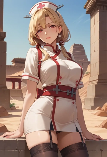 kantai_collection,yuudachi_kai_ni_(kancolle),nurse pantyhose,mini skirt, sexy  - AI generated anime art