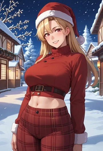 kantai_collection,yuudachi_kai_ni_(kancolle),Christmas,plaid trousers  - AI generated anime art