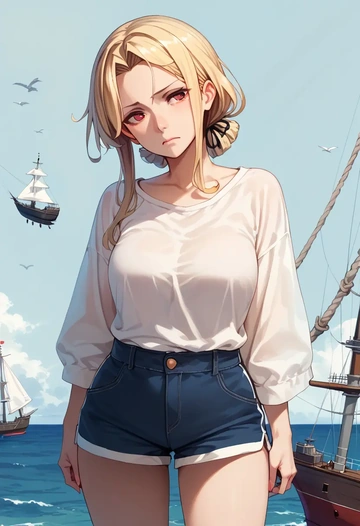 kantai_collection,yuudachi_kai_ni_(kancolle),graphic tee,shorts,sneakers  - AI generated anime art