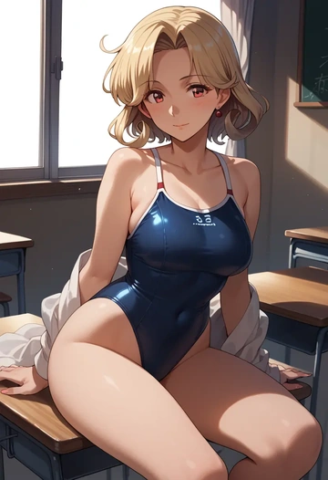 kantai_collection,yuudachi_kai_ni_(kancolle),retro style swimsuit,frilled neckline,bow detail  - AI generated anime art