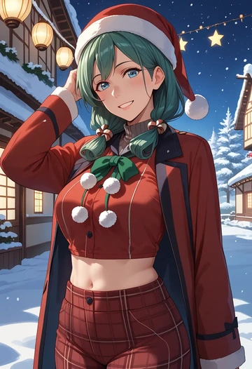 kantai_collection,yuugumo_(kancolle),Christmas,plaid trousers  - AI generated anime art