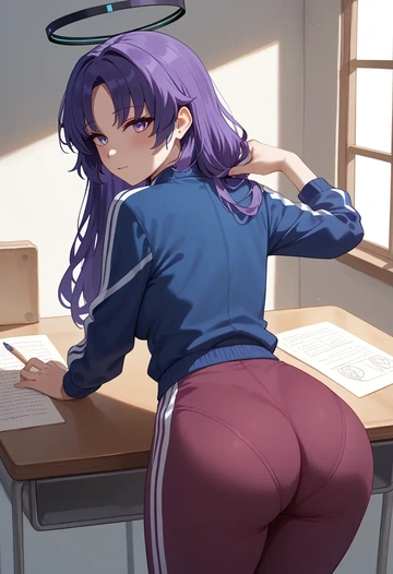 blue_archive,yuuka_(blue_archive),track suit,back, ass  - AI generated anime art