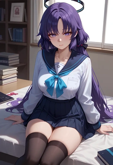 blue_archive,yuuka_(blue_archive),jk uniform, stockings  - AI generated anime art