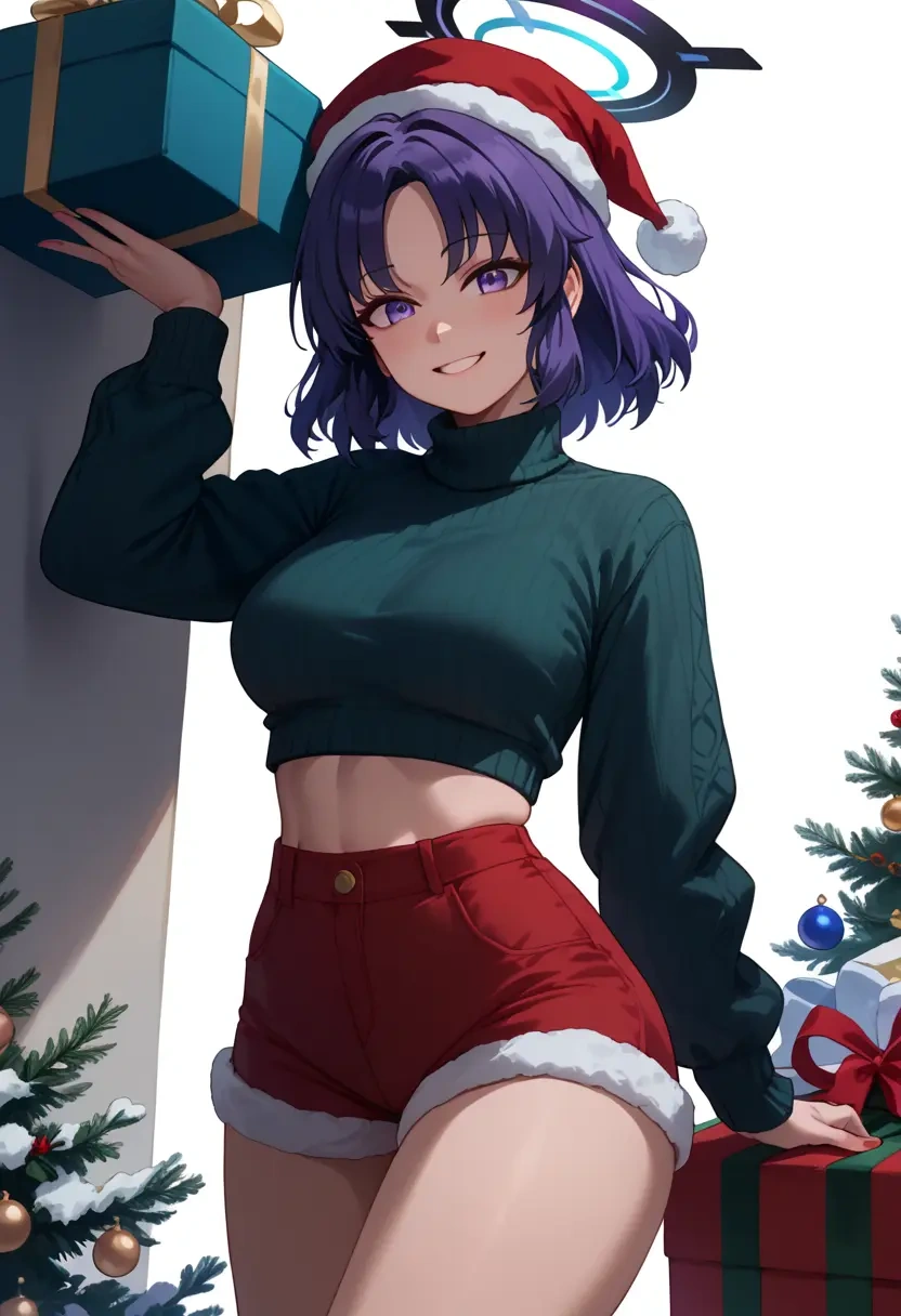 blue_archive,yuuka_(blue_archive),Christmas,red velvet shorts,turtleneck sweater  - 