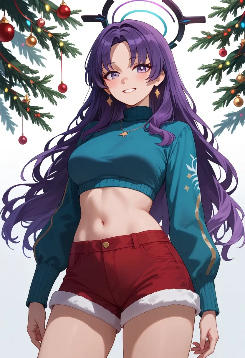 blue_archive,yuuka_(blue_archive),Christmas,red velvet shorts  - 