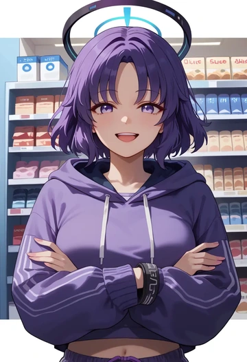 blue_archive,yuuka_(blue_archive),hoodie,cropped,high-waisted joggers  - AI generated anime art