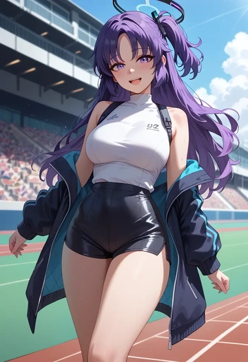 blue_archive,yuuka_(track)_(blue_archive),leather,shorts  - AI generated anime art