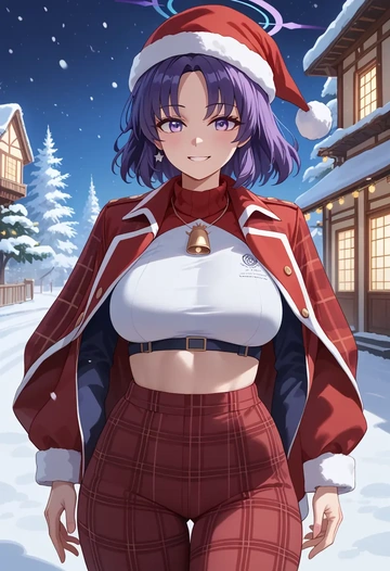 blue_archive,yuuka_(track)_(blue_archive),Christmas,plaid trousers  - AI generated anime art