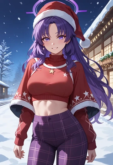 blue_archive,yuuka_(track)_(blue_archive),Christmas,plaid trousers  - AI generated anime art