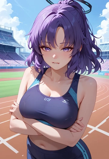 blue_archive,yuuka_(track)_(blue_archive),sports bra,high-waisted leggings  - AI generated anime art