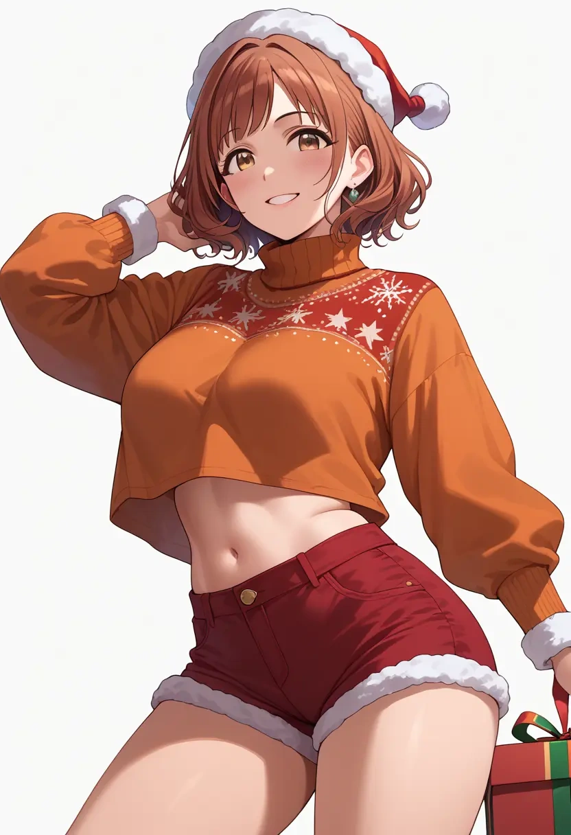 idolmaster,yuuki_haru,Christmas,red velvet shorts,turtleneck sweater  - 