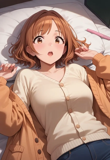 idolmaster,yuuki_haru,cardigan,oversized,wide-leg pants  - AI generated anime art