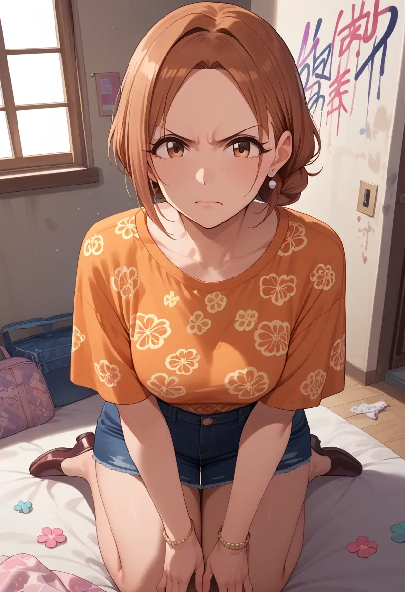 idolmaster,yuuki_haru,silk graffiti shirt,dolphin shorts  - 