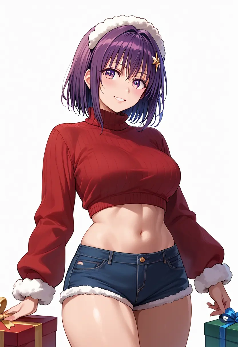 to_love_ru,yuuki_mikan,Christmas,red velvet shorts,turtleneck sweater  - 