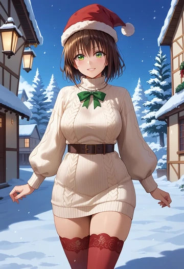 to_love_ru,yuuki_mikan,Christmas,sweater dress,stockings  - AI generated anime art