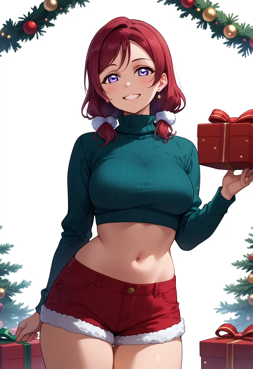 love_live,yuuki_setsuna_(love_live),Christmas,red velvet shorts,turtleneck sweater  - 