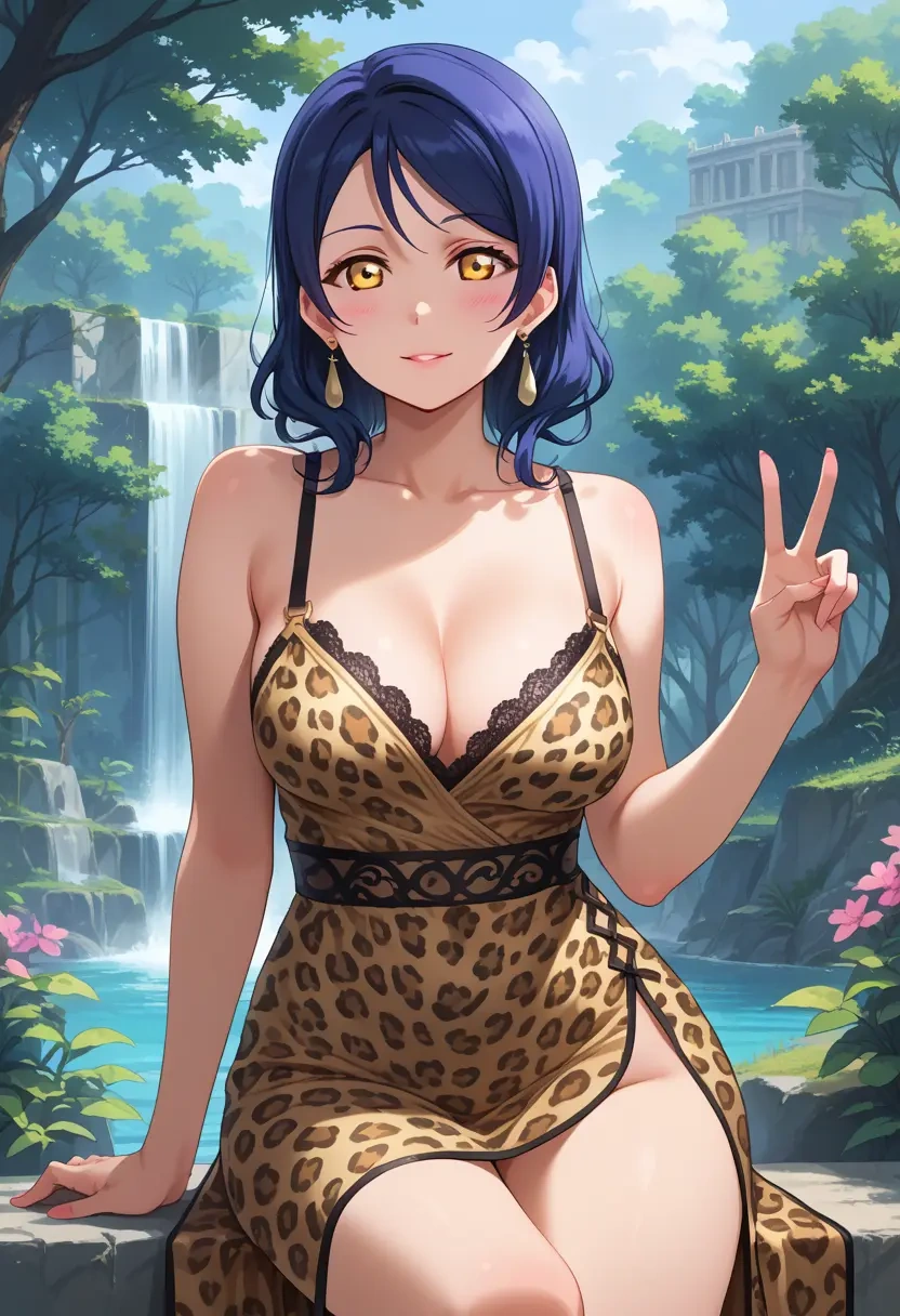 love_live,yuuki_setsuna_(love_live),leopard print,silk slip dress  - 