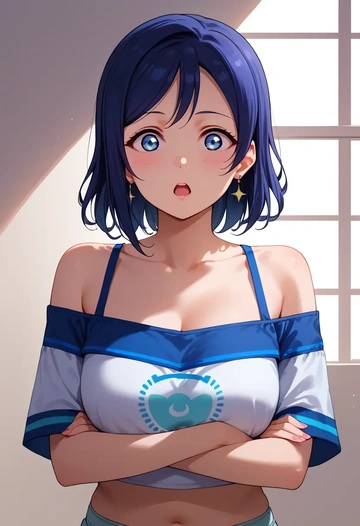 love_live,yuuki_setsuna_(love_live),off-shoulder top,dolphin shorts  - AI generated anime art