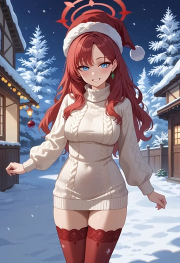 blue_archive,yuzu_(blue_archive),Christmas,sweater dress,stockings  - AI generated anime art