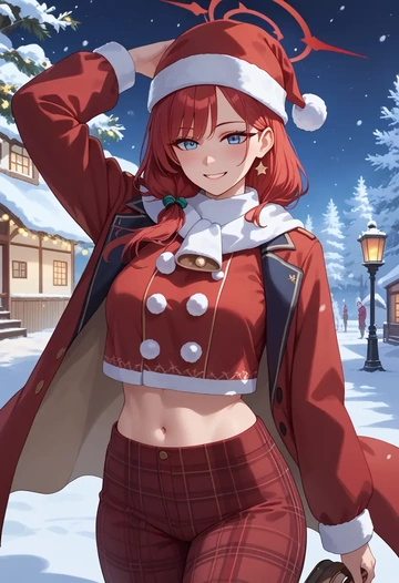 blue_archive,yuzu_(blue_archive),Christmas,plaid trousers  - AI generated anime art