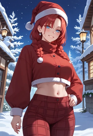 blue_archive,yuzu_(blue_archive),Christmas,plaid trousers  - AI generated anime art