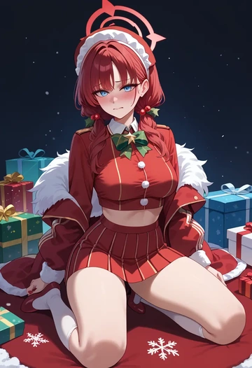 blue_archive,yuzu_(blue_archive),Christmas,skirt  - AI generated anime art