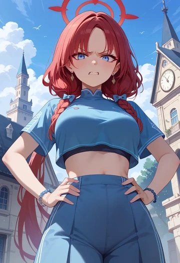 blue_archive,yuzu_(blue_archive),crop top,loose joggers,headset  - AI generated anime art