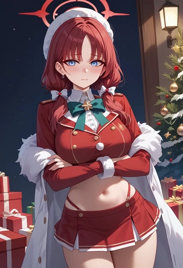 blue_archive,yuzu_(blue_archive),Christmas,skirt  - AI generated anime art