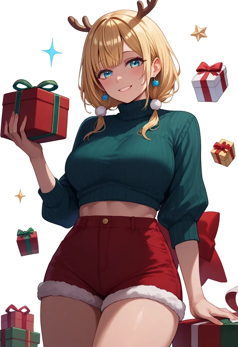 hololive,yuzuki_choco,Christmas,red velvet shorts,turtleneck sweater  - 