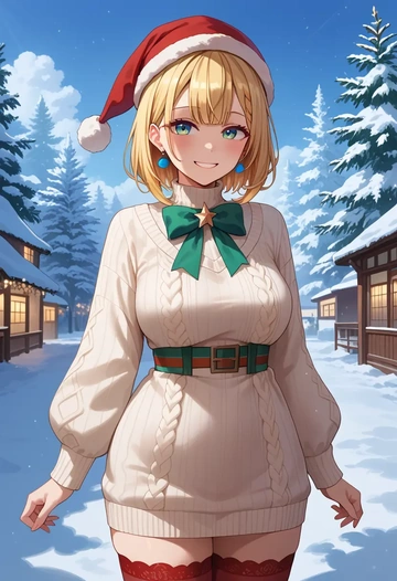 hololive,yuzuki_choco,Christmas,sweater dress,stockings  - AI generated anime art