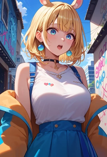 hololive,yuzuki_choco,neon graffiti top,dolphin shorts  - AI generated anime art