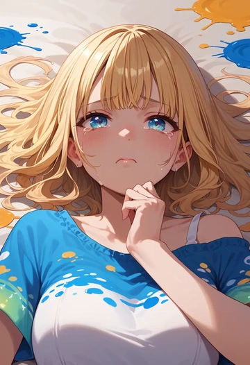 hololive,yuzuki_choco,paint-splatter blouse,dolphin shorts  - AI generated anime art