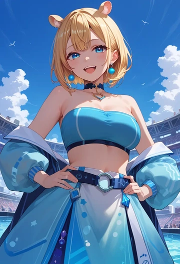 hololive,yuzuki_choco,tube top,jogger shorts  - AI generated anime art