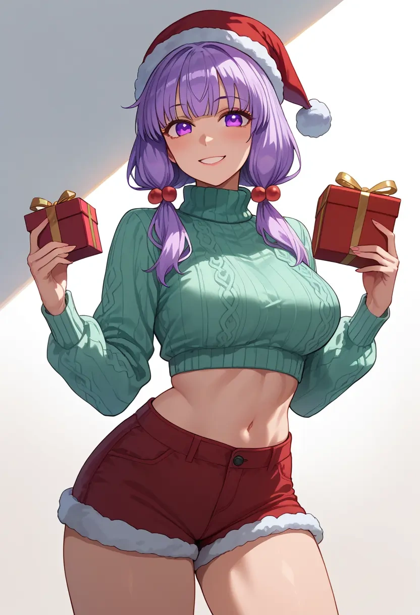 voiceroid,yuzuki_yukari,Christmas,red velvet shorts,turtleneck sweater  - 