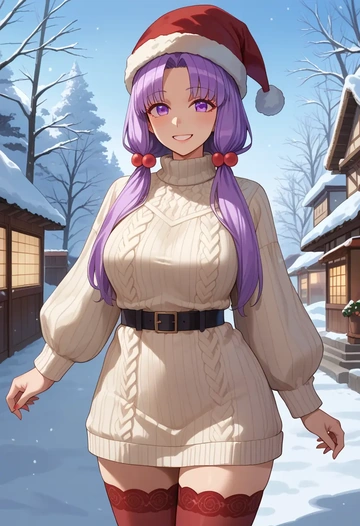 voiceroid,yuzuki_yukari,Christmas,sweater dress,stockings  - AI generated anime art