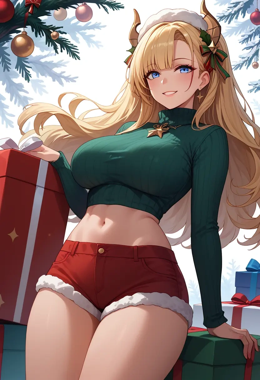 azur_lane,z23_(azur_lane),Christmas,red velvet shorts,turtleneck sweater  - 