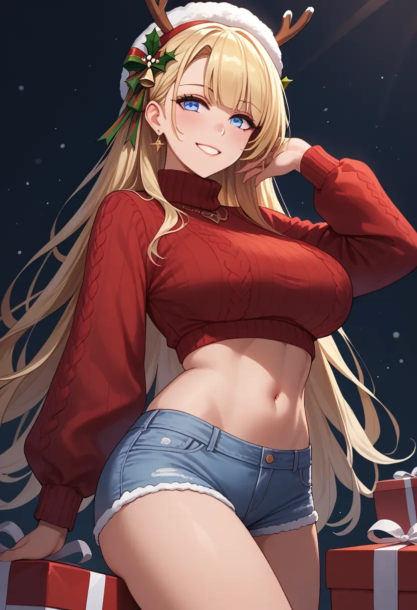 azur_lane,z23_(azur_lane),Christmas,red velvet shorts,turtleneck sweater  - 