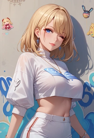 azur_lane,z23_(azur_lane),cropped graffiti sweatshirt,dolphin shorts  - AI generated anime art