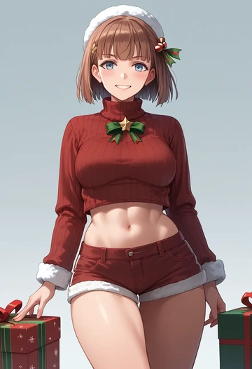 kantai_collection,z3_max_schultz_(kancolle),Christmas,red velvet shorts,turtleneck sweater  - AI generated anime art