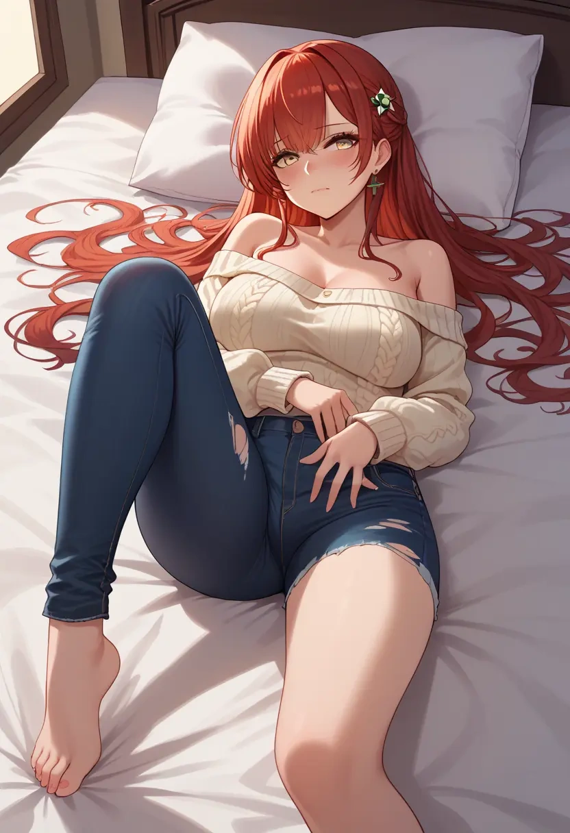 azur_lane,zara_(azur_lane),sweater,off-shoulder,ripped jeans  - 