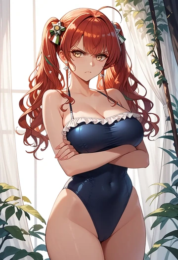 azur_lane,zara_(azur_lane),retro style swimsuit,frilled neckline,bow detail  - AI generated anime art