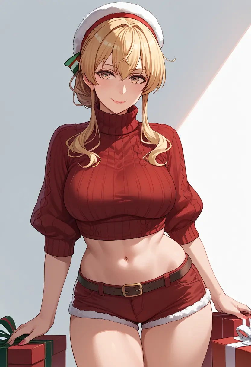 kantai_collection,zara_(kancolle),Christmas,red velvet shorts,turtleneck sweater  - 