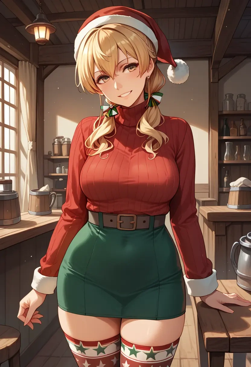 kantai_collection,zara_(kancolle),Christmas,sweater dress,stockings  - 