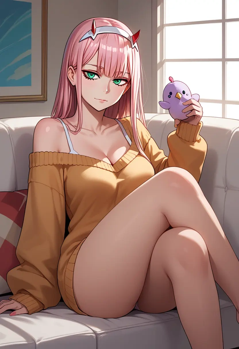 darling_in_the_franxx,zero_two_(darling_in_the_franxx),off-shoulder,sweater  - 