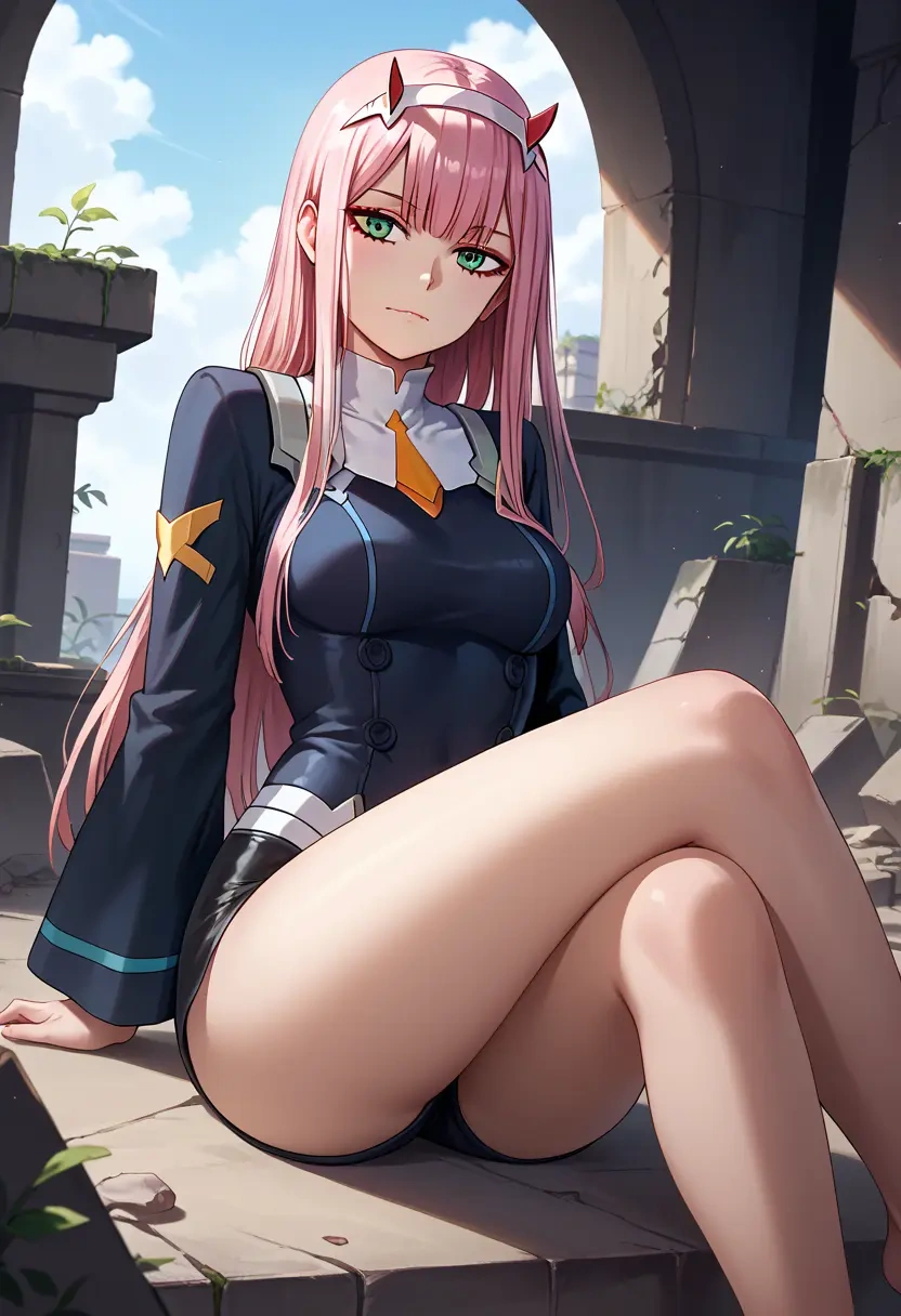 darling_in_the_franxx,zero_two_(darling_in_the_franxx),leather,shorts  - 