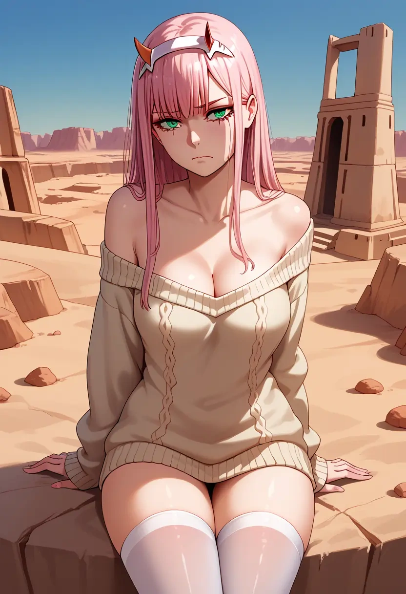 darling_in_the_franxx,zero_two_(darling_in_the_franxx),off-shoulder,sweater  - 