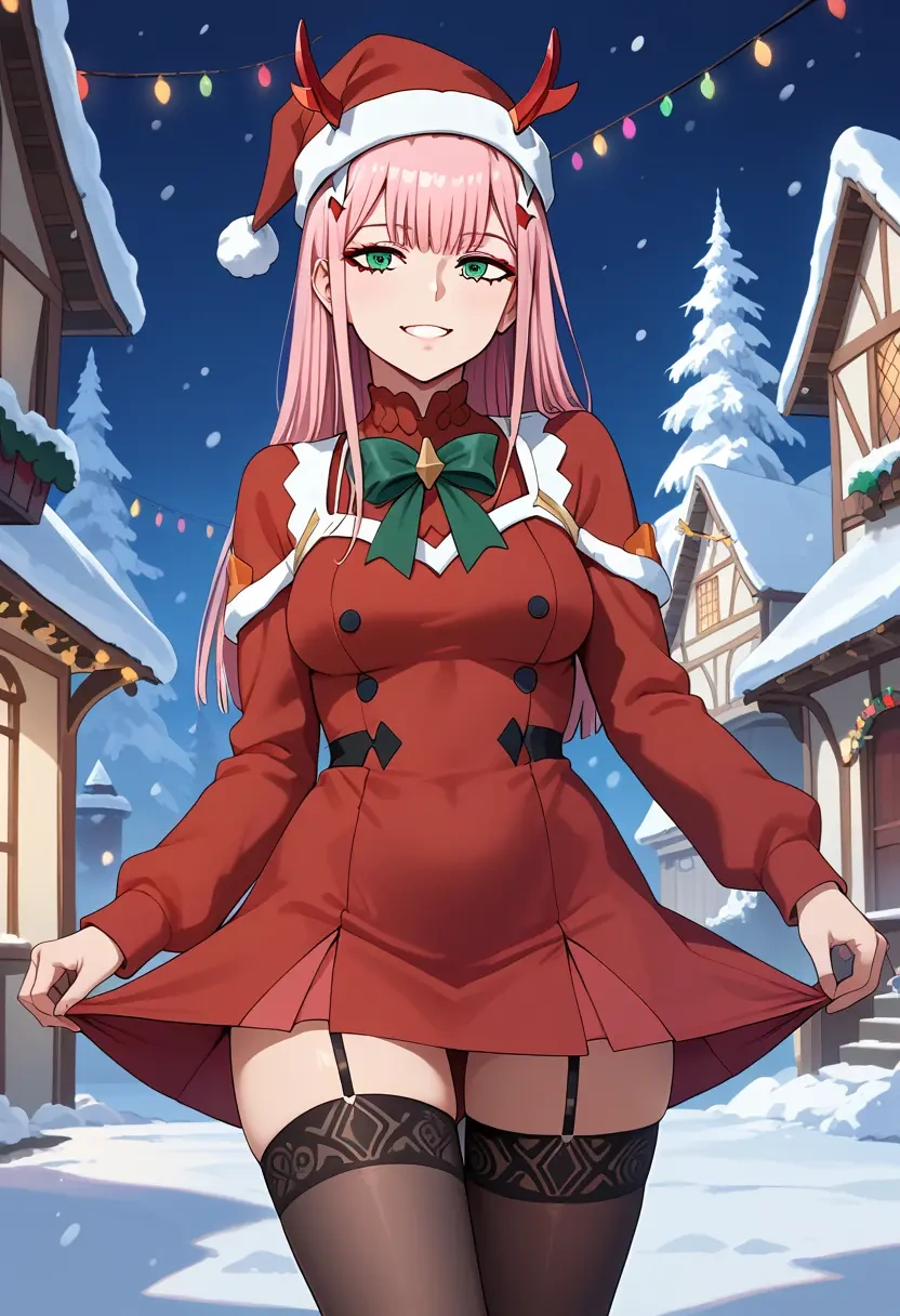 darling_in_the_franxx,zero_two_(darling_in_the_franxx),sweater,stockings,Thigh garters  - 